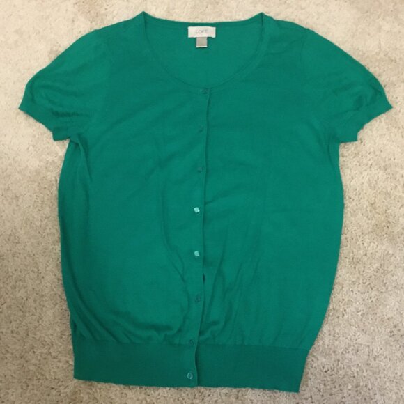 Preppy Short Sleeve Kelly Green Cotton Button Up Cardigan + Cami - Picture 7 of 16